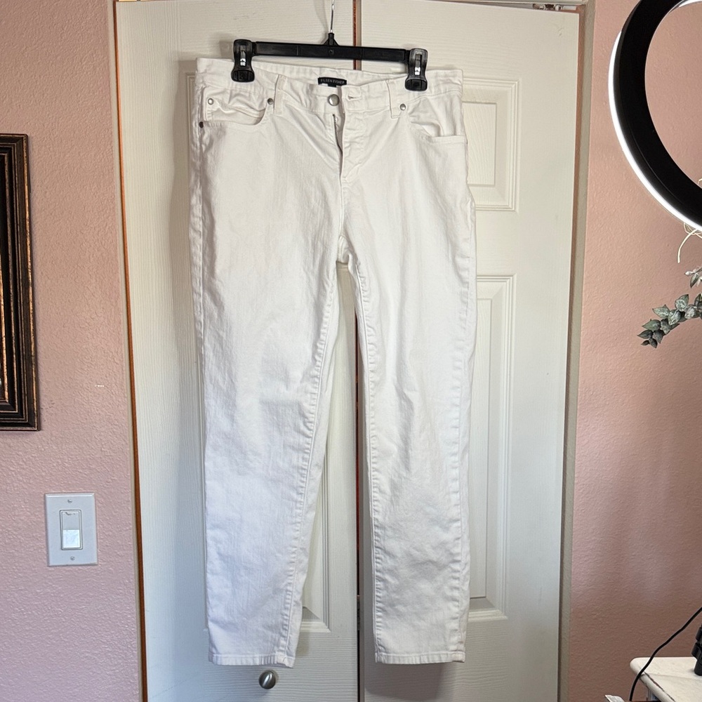 Eileen Fisher Organic Cotton White Straight-Leg Jeans size 10
